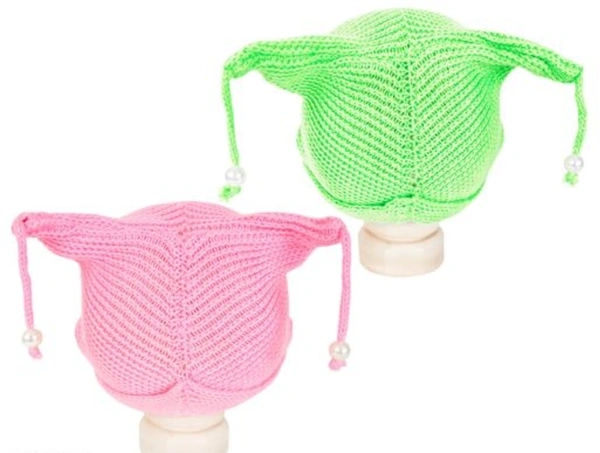 Neska Moda Pack of 2 Face Designed Baby Boys & Baby Girls Winter Woolen Cap - 2-3 Years, Wool, Pack of2